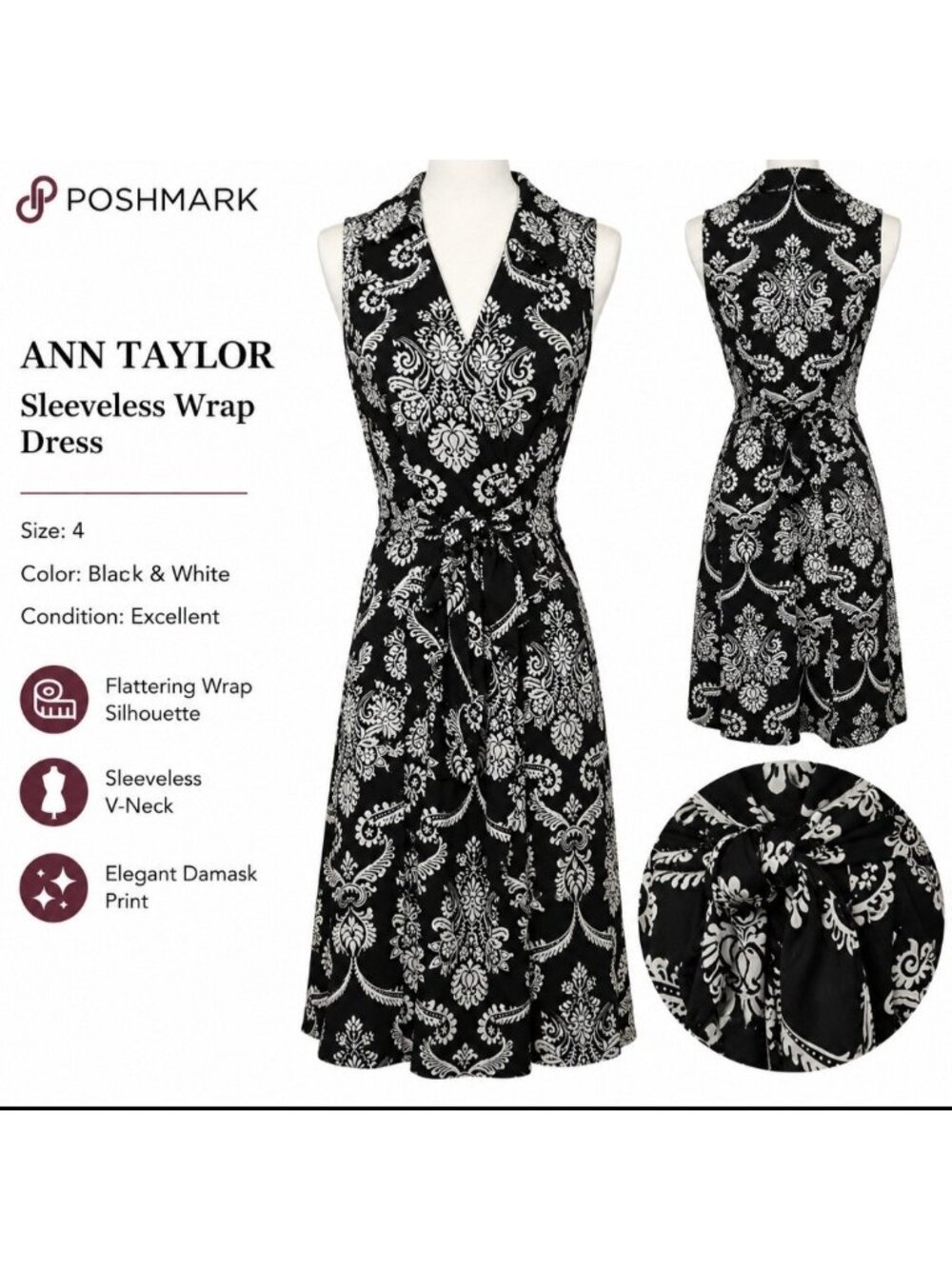 Ann Taylor 100% Silk True Wrap Dress Sz 4 Classic Contemporary Career Wear